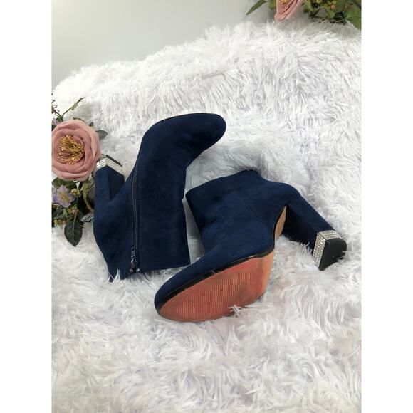 XOXO Yardley Dress Boots Navy Faux Suede Rhinestone Heels Size 9M Zipper Side - Picture 9 of 12